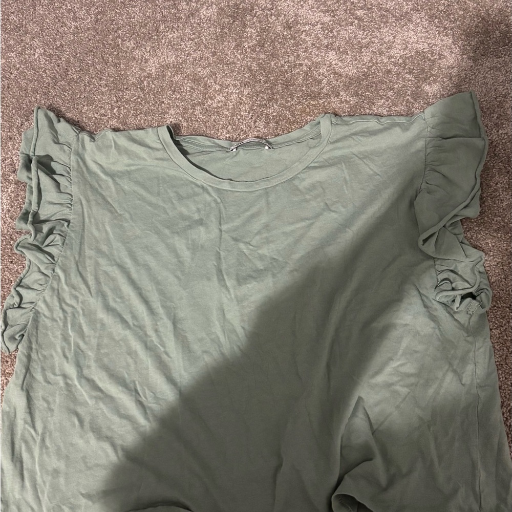 Zara Ruffle Sleeve Tee — Sage Green